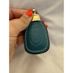 Teal Blue Italian Leather Key Chain Distressed Cool White Stitch